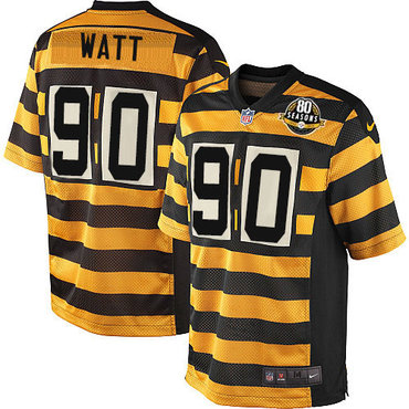 Nike Steelers #90 T. J. Watt Yellow Black Alternate Men's Stitched NFL 80TH Throwback Elite Jersey