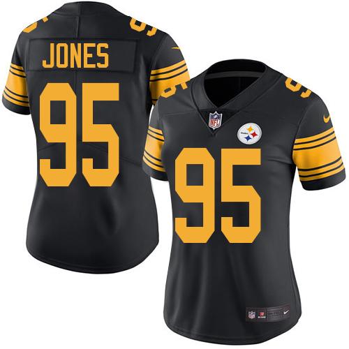 Nike Steelers #95 Jarvis Jones Black Women's Stitched NFL Limited Rush Jersey