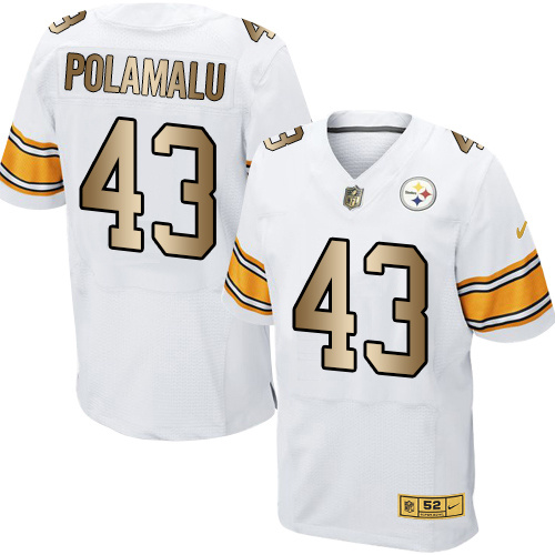 Nike Steelers 43 Troy Polamalu White Gold Elite Jersey