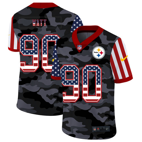 Nike Steelers 90 T.J. Watt Camo 2020 USA Flag Salute To Service Limited Jersey