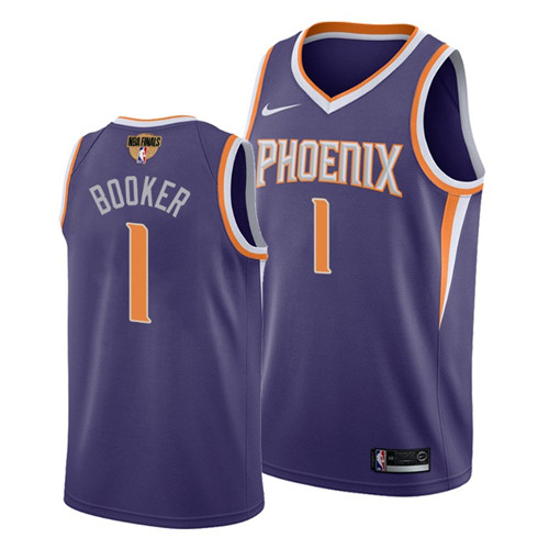 Nike Suns #1 Devin Booker Men's 2021 NBA Finals Bound Swingman Icon Edition Jersey Purple