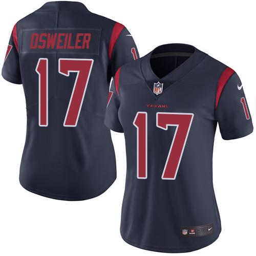 Nike Texans #17 Brock Osweiler Navy Blue Women's Stitched NFL Limited Rush Jersey