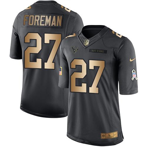 Nike Texans #27 D'Onta Foreman Black Men's Stitched NFL Limited Gold Salute To Service Jersey