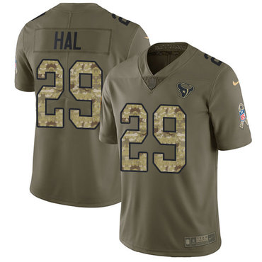 Nike Texans #29 Andre Hal Olive Camo Men's Stitched NFL Limited 2017 Salute To Service Jersey
