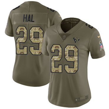 Nike Texans #29 Andre Hal Olive Camo Women's Stitched NFL Limited 2017 Salute to Service Jersey