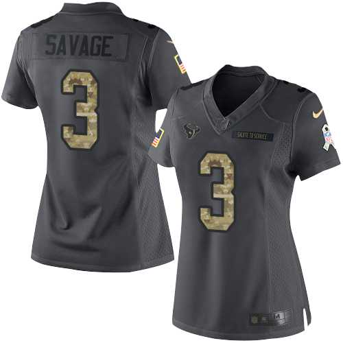 Nike Texans #3 Tom Savage Black Women's Stitched NFL Limited 2016 Salute to Service Jersey
