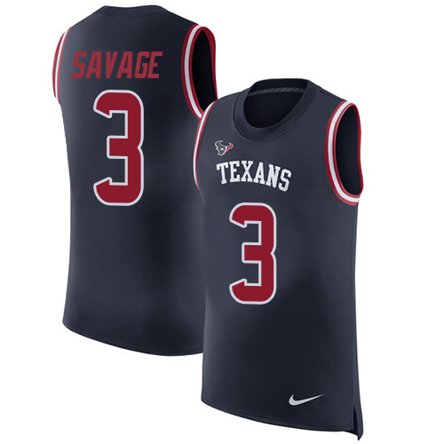 Nike Texans #3 Tom Savage Navy Blue Team Color Men's Stitched NFL Limited Rush Tank Top Jersey
