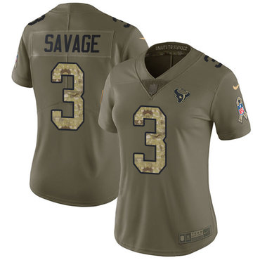 Nike Texans #3 Tom Savage Olive Camo Women's Stitched NFL Limited 2017 Salute to Service Jersey