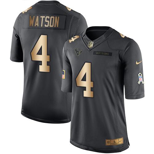 Nike Texans #4 Deshaun Watson Black Men's Stitched NFL Limited Gold Salute To Service Jersey
