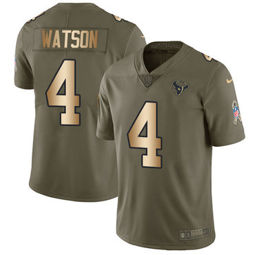 Nike Texans #4 Deshaun Watson Olive Gold Men's Stitched NFL Limited 2017 Salute To Service Jersey