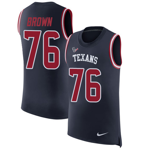 Nike Texans #76 Duane Brown Navy Blue Team Color Men's Stitched NFL Limited Rush Tank Top Jersey