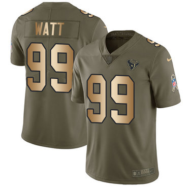 Nike Texans #99 J.J. Watt Olive Gold Men's Stitched NFL Limited 2017 Salute To Service Jersey