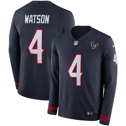 Nike Texans 4 Deshaun Watson Navy Therma Long Sleeve Jersey