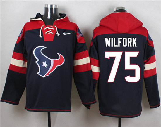 Nike Texans 75 Vince Wilfork Navy Hooded Stitched Jersey