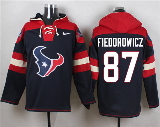 Nike Texans 87 C.J. Fiedorowicz Navy Hooded Stitched Jersey