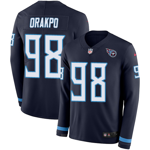 Nike Titans #98 Brian Orakpo Navy Blue Team Color Men's Stitched NFL Limited Therma Long Sleeve Jersey