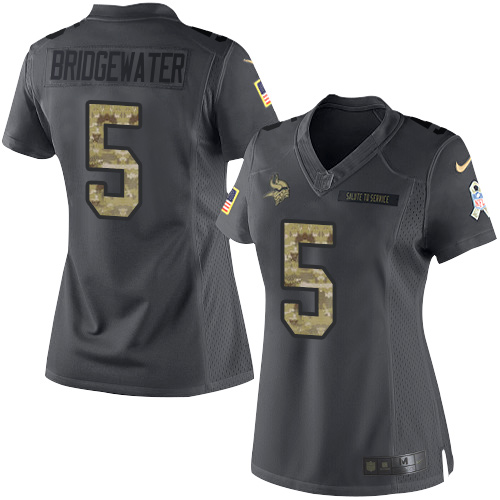 Nike Vikings #5 Teddy Bridgewater Black Women's Stitched NFL Limited 2016 Salute To Service Jersey