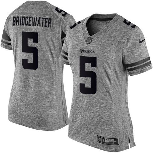 Nike Vikings #5 Teddy Bridgewater Gray Women's Stitched NFL Limited Gridiron Gray Jersey