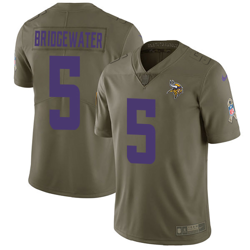 Nike Vikings #5 Teddy Bridgewater Olive Youth Stitched NFL Limited 2017 Salute to Service Jersey