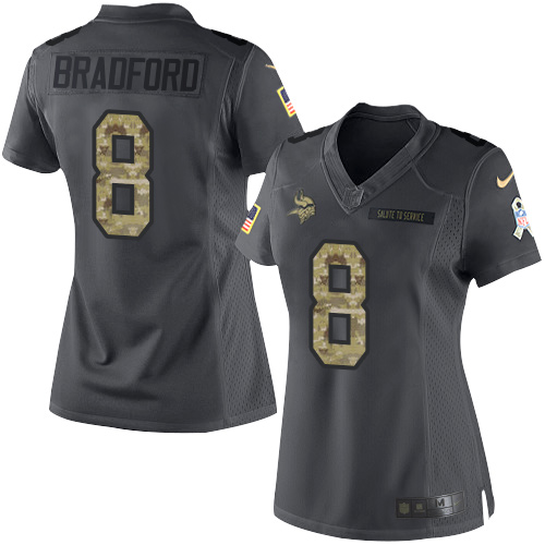 Nike Vikings #8 Sam Bradford Black Women's Stitched NFL Limited 2016 Salute To Service Jersey