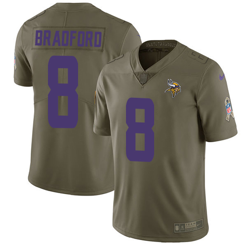 Nike Vikings #8 Sam Bradford Olive Youth Stitched NFL Limited 2017 Salute to Service Jersey