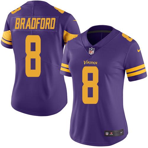 Nike Vikings #8 Sam Bradford Purple Women's Stitched NFL Limited Rush Jersey