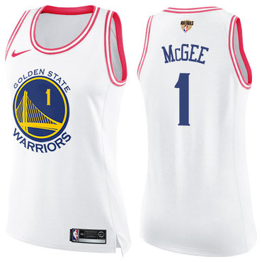 Nike Warriors #1 JaVale McGee White Pink The Finals Patch Women's NBA Swingman Fashion Jersey