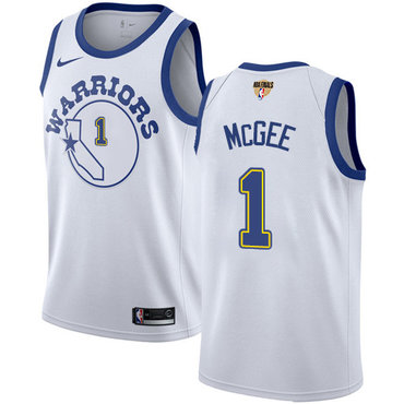 Nike Warriors #1 JaVale McGee White Throwback The Finals Patch NBA Swingman Hardwood Classics Jersey