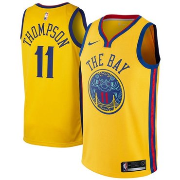 Nike Warriors #11 Klay Thompson Gold NBA Swingman City Edition Jersey