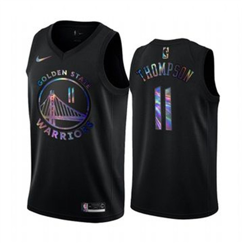 Nike Warriors #11 Klay Thompson Men's Iridescent Holographic Collection NBA Jersey - Black