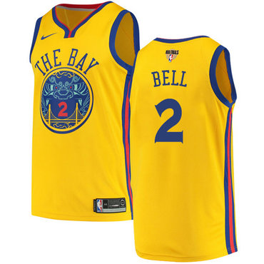 Nike Warriors #2 Jordan Bell Gold The Finals Patch NBA Swingman City Edition Jersey