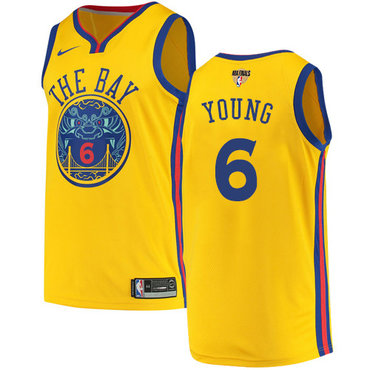 Nike Warriors #6 Nick Young Gold The Finals Patch NBA Swingman City Edition Jersey