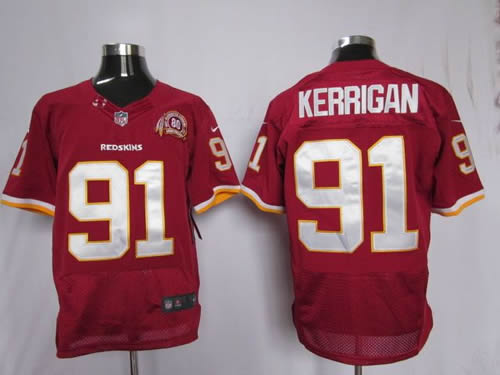 NEW Washington Redskins 91 Ryan Kerrigan Red Jerseys With 80 Anniversary Patch (Elite)