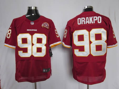 NEW Washington Redskins 98 Brian Orakpo Red Jerseys With 80 Anniversary Patch (Elite)