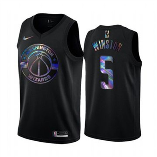 Nike Wizards #5 Cassius Winston Men's Iridescent Holographic Collection NBA Jersey - Black