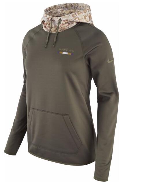 Nike Women's Baltimore Ravens Olive Salute To Service Sideline Therma Pullover Hoodie
