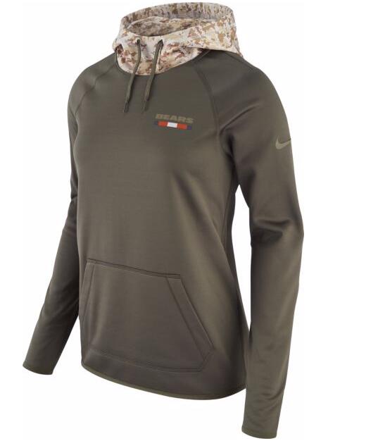 Nike Women's Chicago Bears Olive Salute To Service Sideline Therma Pullover Hoodie
