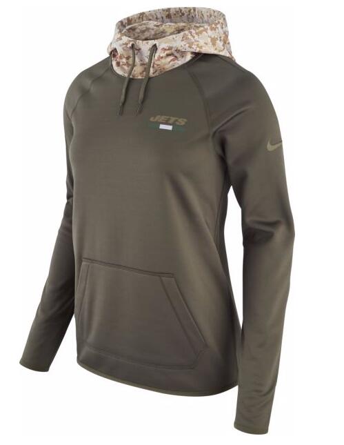 Nike Women's New York Jets Olive Salute To Service Sideline Therma Pullover Hoodie