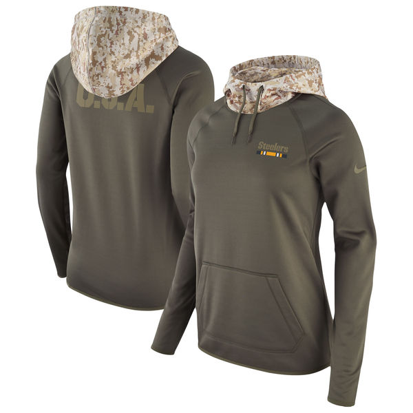 Nike Women's Pittsburgh Steelers Olive Salute To Service Sideline Therma Pullover Hoodie