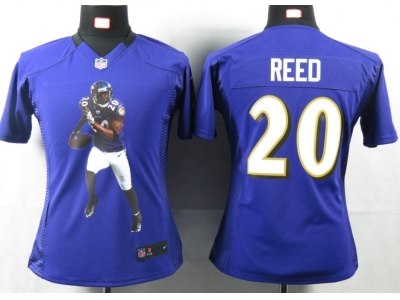 NEW Women Baltimore Ravens #20 Reed Purple Portrait Fashion Game Jerseys