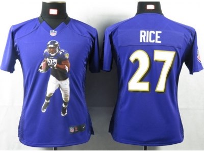 NEW Women Baltimore Ravens #27 Rice Purple Portrait Fashion Game Jerseys