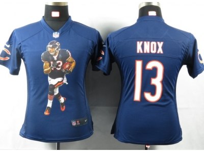 NEW NFL Women Chicago Bears #13 Knox Blue Portrait Fashion Game Jerseys