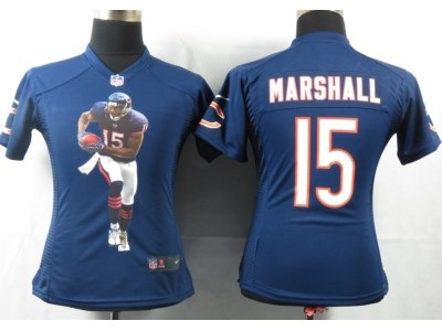 NEW Women Chicago Bears #15 Marshall Blue Portrait Fashion Game Jerseys
