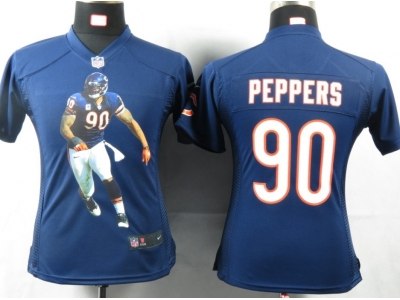 NEW Women Chicago Bears #90 Peppers Blue Portrait Fashion Game Jerseys