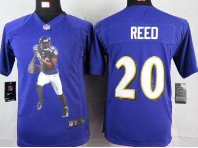 NEW Youth Baltimore Ravens #20 Reed Purple Portrait Fashion Game Jerseys