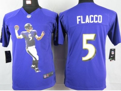 NEW Youth Baltimore Ravens #5 Flacco Purple Portrait Fashion Game Jerseys