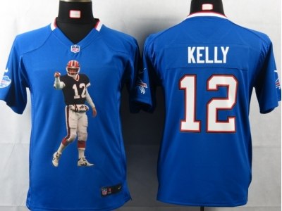 NEW Youth Buffalo Bills #12 Kelly Blue Portrait Fashion Game Jerseys