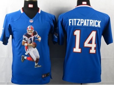 NEW Youth Buffalo Bills #14 Fitzpatrick Blue Portrait Fashion Game Jerseys