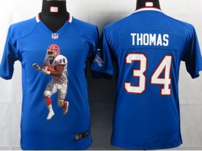 NEW Youth Buffalo Bills #34 Thomas Blue Portrait Fashion Game Jerseys