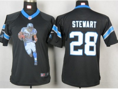NEW Youth Carolina Panthers #28 Stewart Black Portrait Fashion Game Jerseys